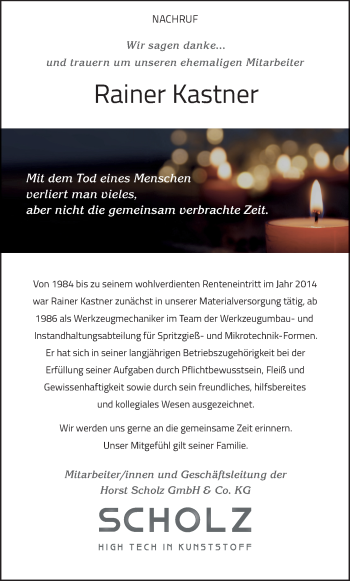 Anzeige von Rainer Kastner von MGO
