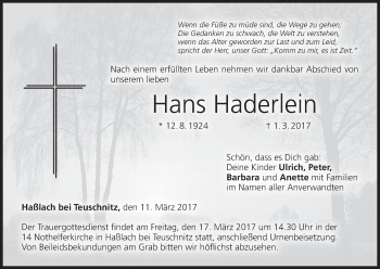 Anzeige von Hans Haderlein von MGO