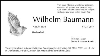 Anzeige von Wilhelm Baumann von MGO