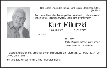 Anzeige von Kurt Milutzki von MGO