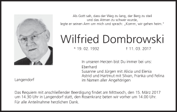 Anzeige von Wilfried Dombrowski von MGO
