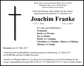 Anzeige von Joachim Franke von MGO
