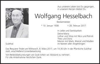 Anzeige von Wolfgang Hesselbach von MGO