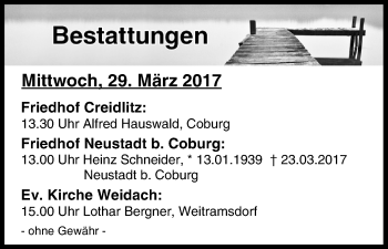 Anzeige von Bestattungen vom 29.03.2017 von MGO