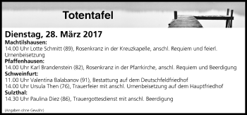 Anzeige von Totentafel vom 28.03.2017 von MGO