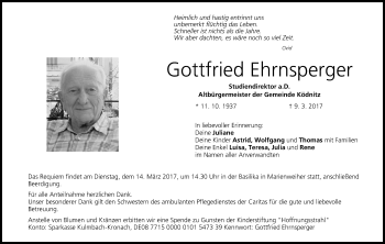 Anzeige von Gottfried Ehrnsperger von MGO