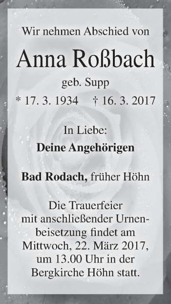 Anzeige von Anna Roßbach von MGO