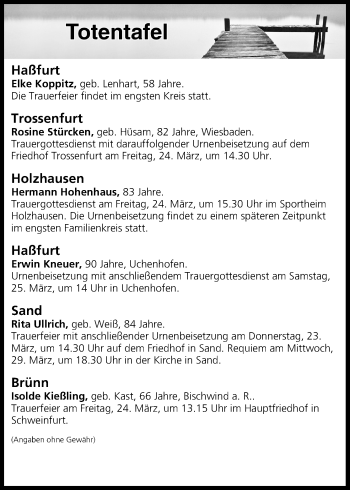 Anzeige von Totentafel vom 23.03.2017 von MGO