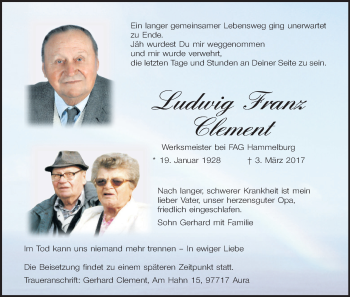 Anzeige von Ludwig Franz Clement von MGO