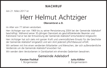 Anzeige von Helmut Achtziger von MGO