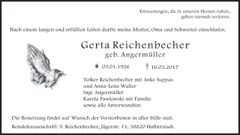 Anzeige von Gerta Reichenberger von MGO