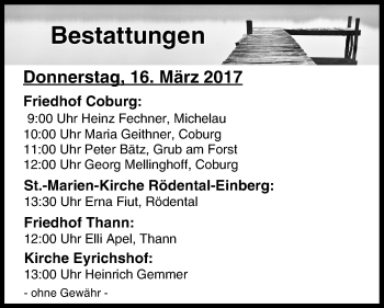 Anzeige von Bestattungen vom 16.03.2017 von MGO
