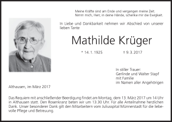 Anzeige von Mathilde Krüger von MGO