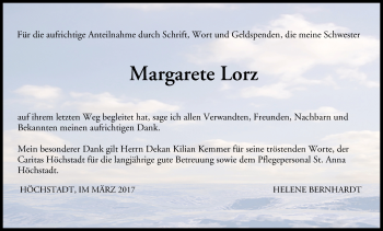 Anzeige von Margarete Lorz von MGO