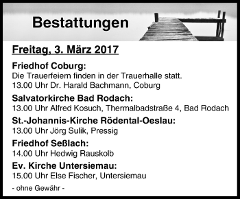 Anzeige von Totentafel 03.03.2017 von MGO