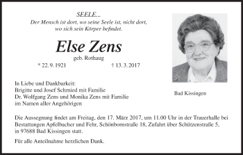 Anzeige von Else Zens von MGO
