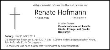 Anzeige von Renate Hofmann von MGO