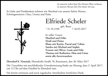 Anzeige von Elfriede Scheler von MGO