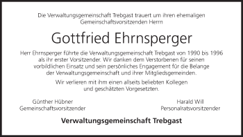 Anzeige von Gottfried Ehrnsperger von MGO