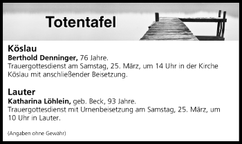 Anzeige von Totentafel vom 24.03.2017 von MGO