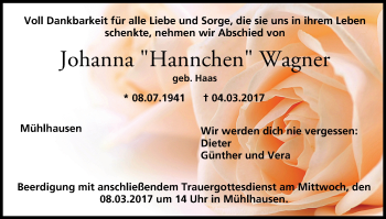Anzeige von Johanna Wagner von MGO