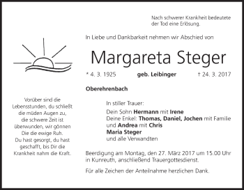 Anzeige von Margareta Steger von MGO