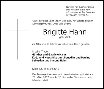 Anzeige von Brigitte Hahn von MGO
