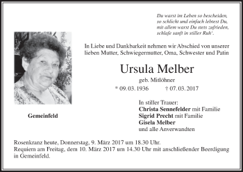Anzeige von Ursula Melber von MGO