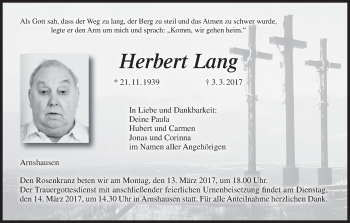 Anzeige von Herbert Lang von MGO