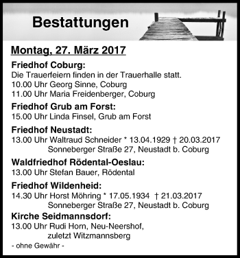 Anzeige von Bestattungen vom 27.03.2017 von MGO