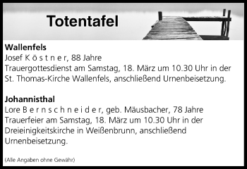 Anzeige von Totentafel vom 17.03.2017 von MGO