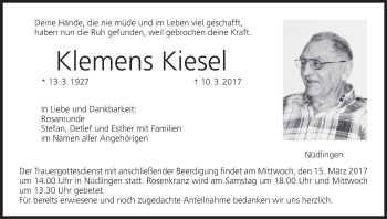 Anzeige von Klemens Kiesel von MGO