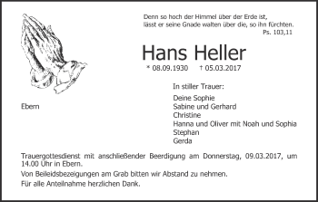 Anzeige von Hans Heller von MGO
