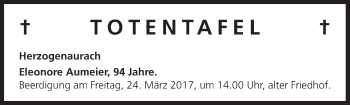Anzeige von Totentafel vom 22.03.2017 von MGO