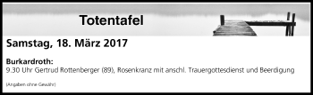 Anzeige von Totentafel vom 18.03.2017 von MGO