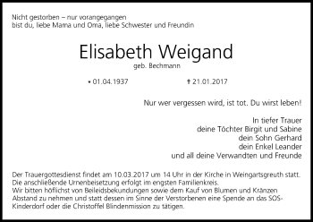 Anzeige von Elisabeth Weigand von MGO