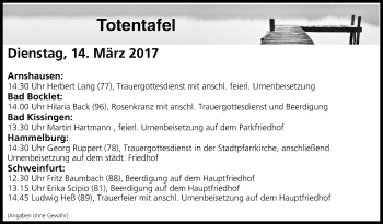 Anzeige von Totentafel vom 14.03.2017 von MGO
