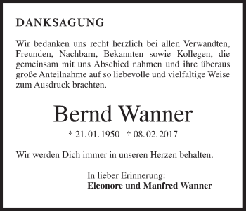 Anzeige von Bernd Wanner von MGO