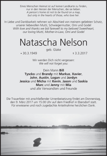Anzeige von Natascha Nelson von MGO