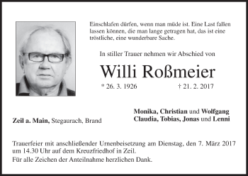 Anzeige von Willi Roßmeier von MGO