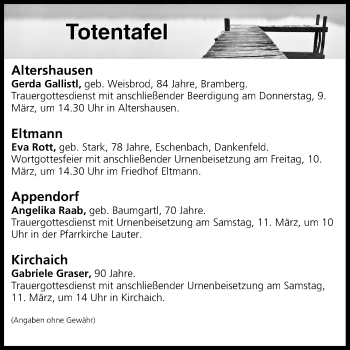 Anzeige von Totentafel vom 09.03.2017 von MGO