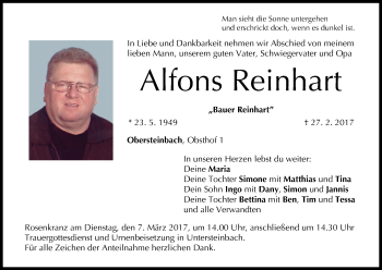 Anzeige von Alfons Reinhart von MGO