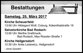 Anzeige von Bestattungen vom 25.03.2017 von MGO