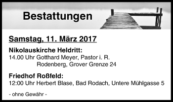 Anzeige von Bestattungen vom 11.03.2017 von MGO