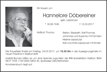 Anzeige von Hannelore Döbereiner von MGO