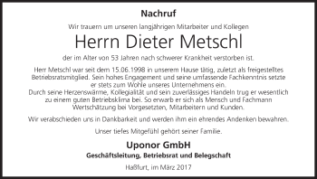 Anzeige von Dieter Metschl von MGO