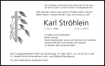Anzeige von Karl Ströhlein von MGO