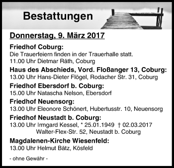Anzeige von Bestattungen vom 09.03.2017 von MGO