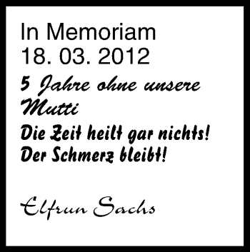 Anzeige von Elfrun Sachs von MGO