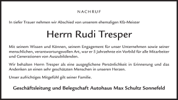 Anzeige von Rudi Tresper von MGO